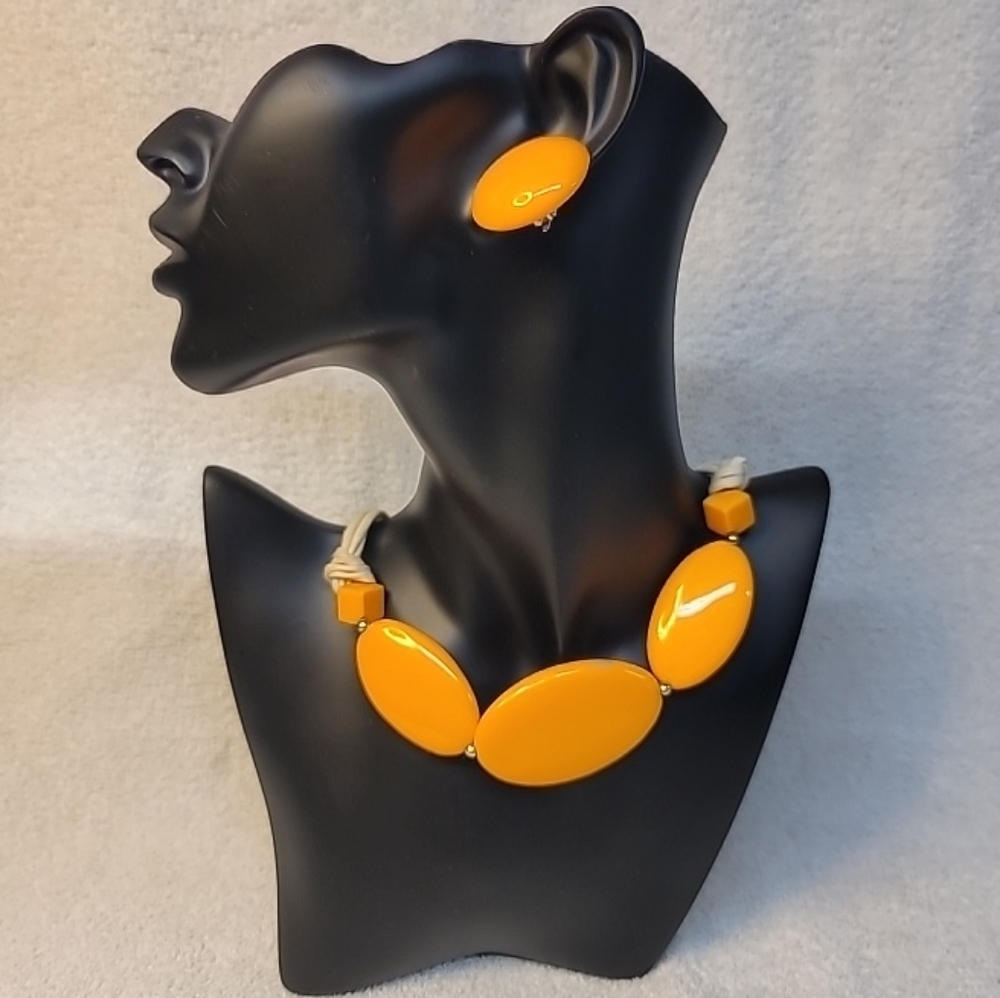 Vintage 70s Style Chunky Orange Statement Necklace And Earrings